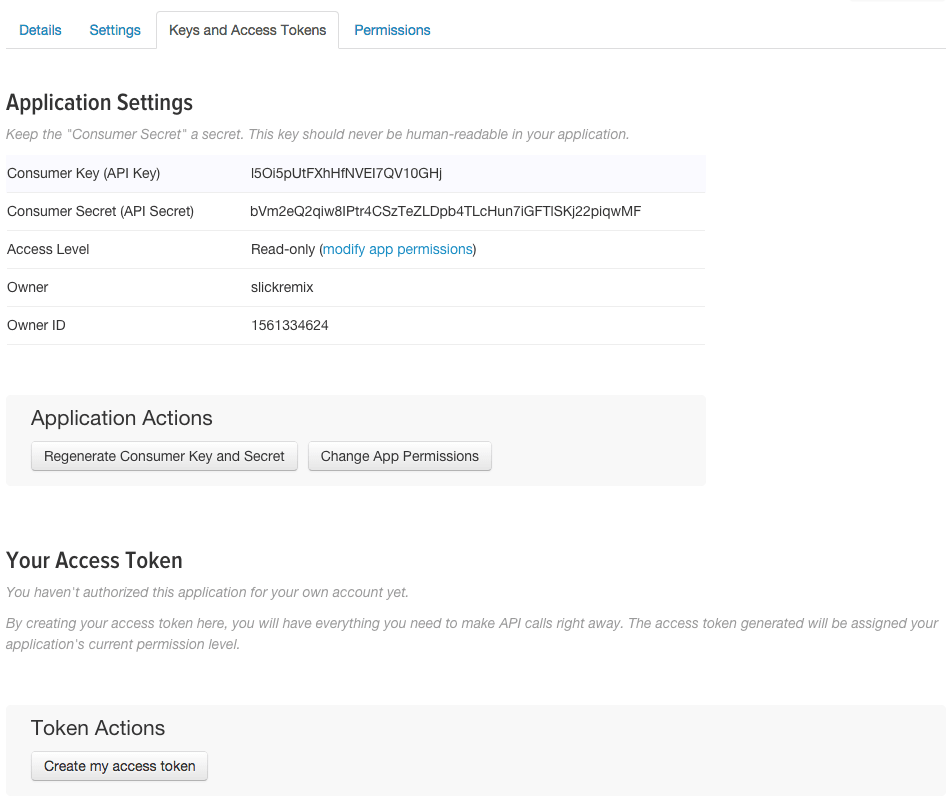 Key and Access Tokens in Twitter